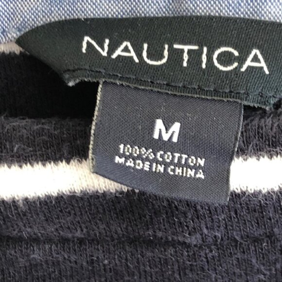 NAUTICA Three-Quarter Sleeve Blue White Stripe Top with Cuffs Me… - Picture 6 of 15